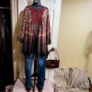 New Wms Velvet Whimsygoth Crochet Boho Paisley Festival Beaded Plus Tunic Top 2X